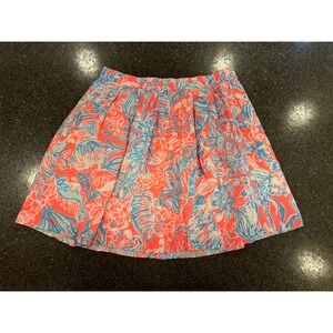 Lilly Pulitzer Selina Mini‎ Skirt Orange Blue Floral Size 0 Vacation Beach